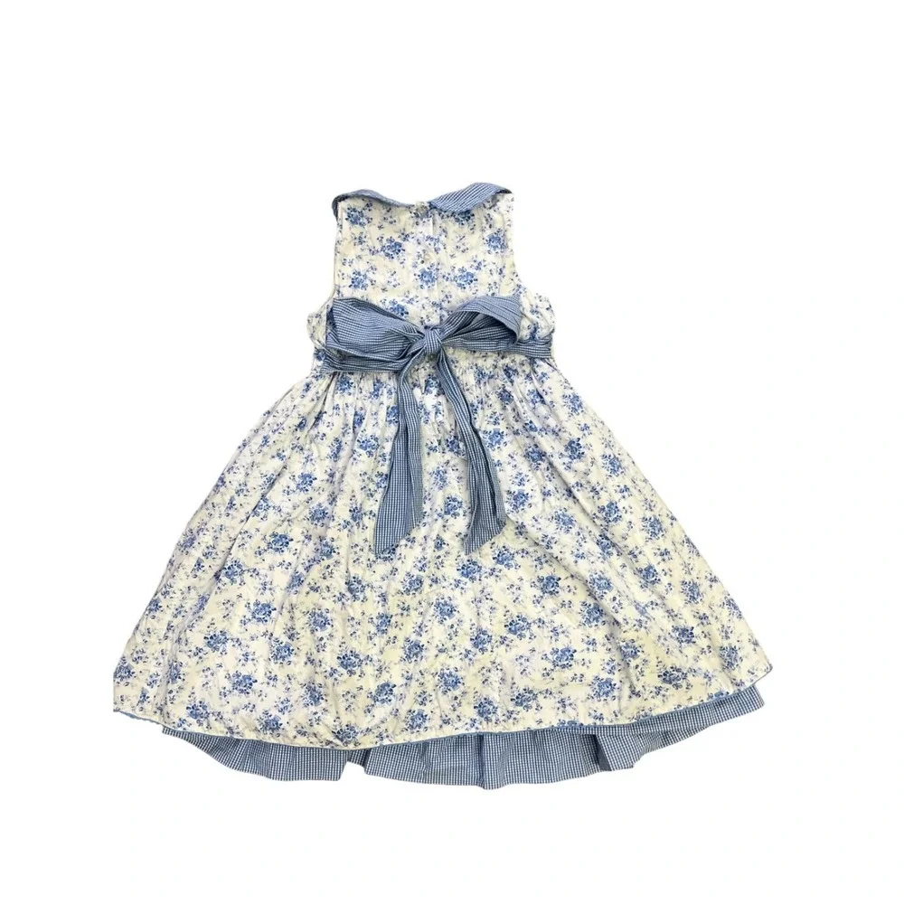 Maggie & Zoe Girls Blue White‎ Floral Gingham Peter Pan Collar Dress Size 6X
